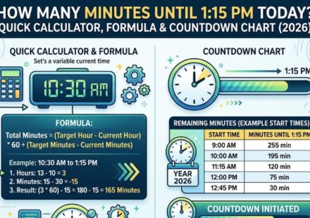 How Many Minutes Until 1:15 PM Today? Quick Calculator, Formula & Countdown Chart (2026)